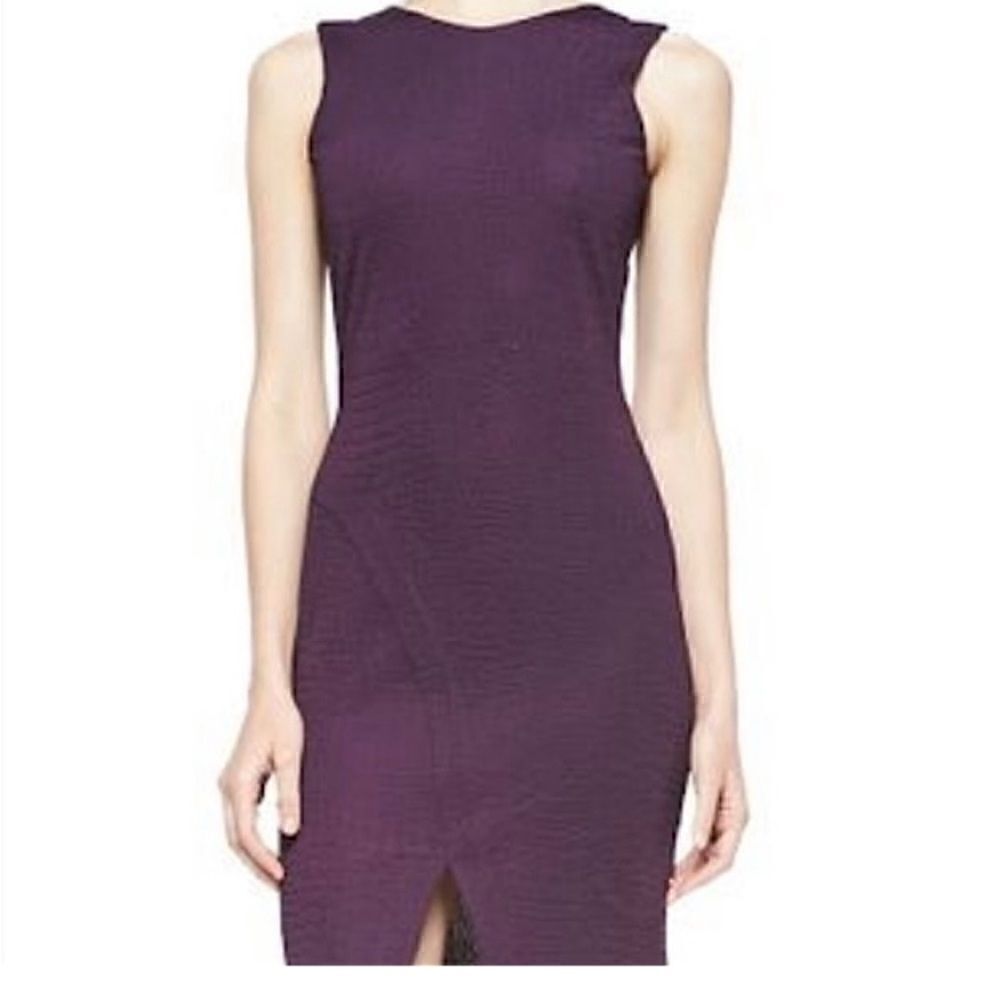 Amanda Uprichard Women’s Size 8 Slit Dress Plum Purple Crocodile Embossed